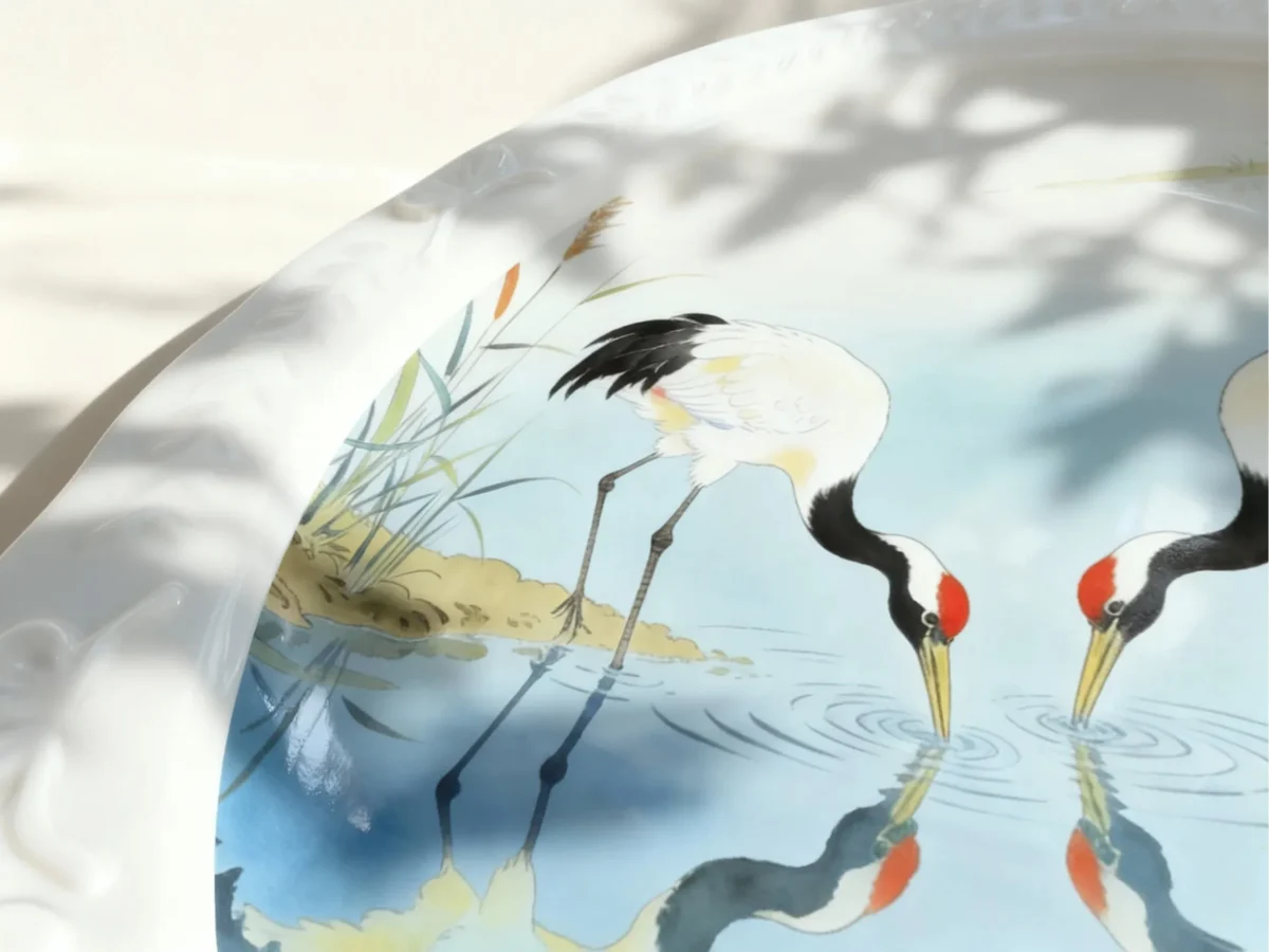 Crane's Nest in the Clear Realm: Hand-Painted Wedding Commemorative Plate Dedicated to Eternal Love