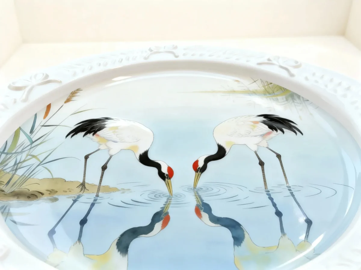 Crane's Nest in the Clear Realm: Hand-Painted Wedding Commemorative Plate Dedicated to Eternal Love