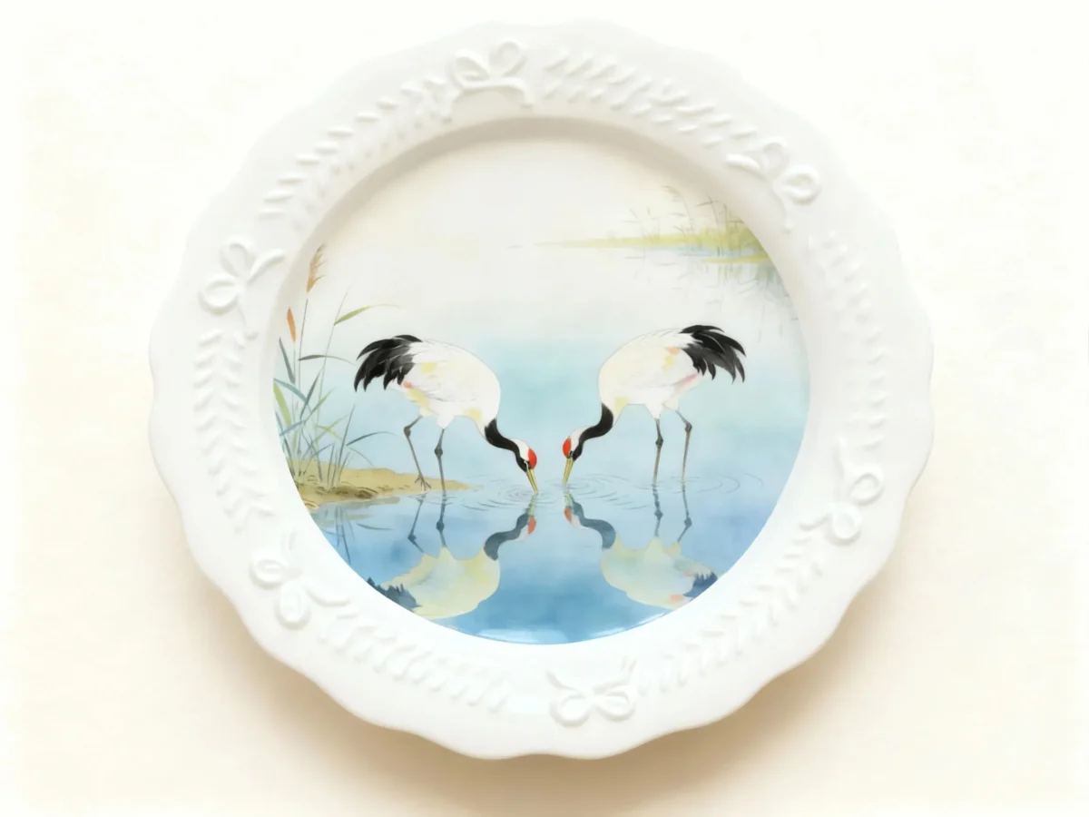 Crane's Nest in the Clear Realm: Hand-Painted Wedding Commemorative Plate Dedicated to Eternal Love