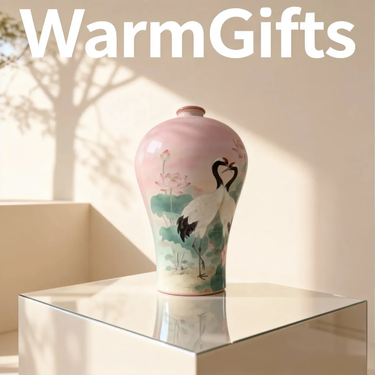 瓷瓶Xh01-2 ‘Cranes Dancing over the Lotus Pond’ — An Eternal Love Poem Painted on a Famille Rose Porcelain Vase