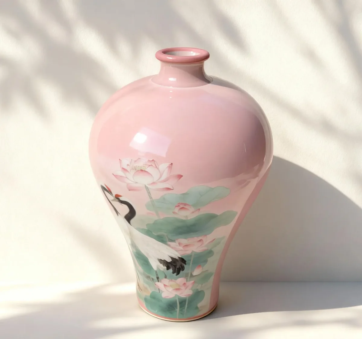 瓷瓶Xh01-4 ‘Cranes Dancing over the Lotus Pond’ — An Eternal Love Poem Painted on a Famille Rose Porcelain Vase